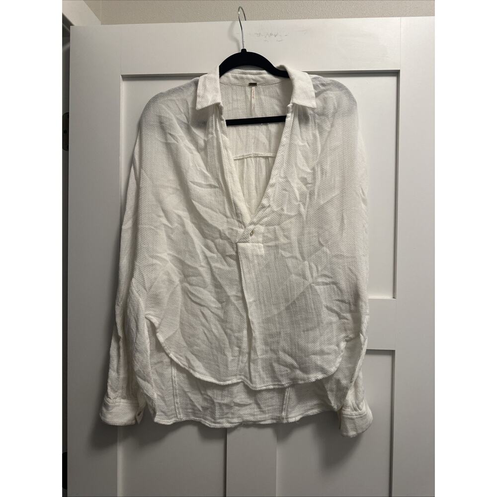 Free People Top Womens Small Bohemian Relaxed Fit V-neck Long Slve